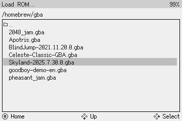 Screenshot: Load ROM menu